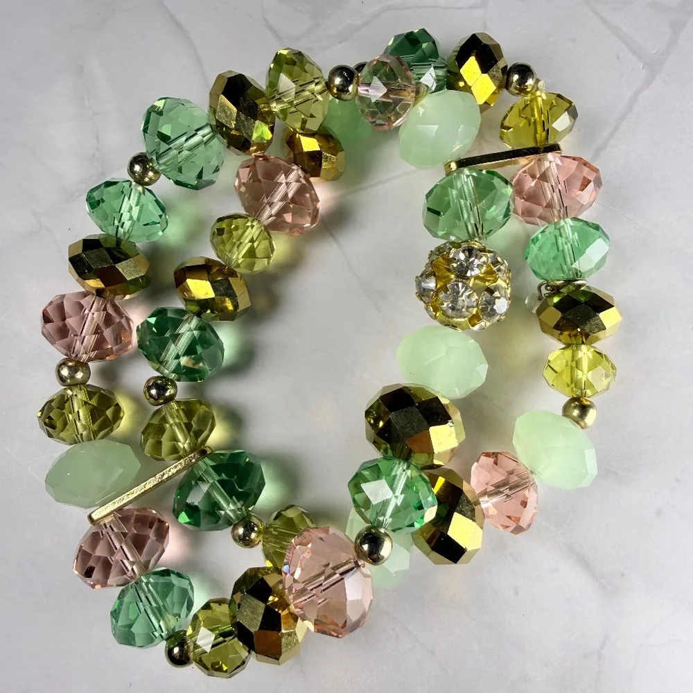 Multi-colored Stretch Crystal and Glass Bracelet - Picture 2 of 6